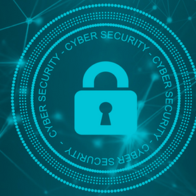 Schloss mit Schriftzug "Cyber Security"