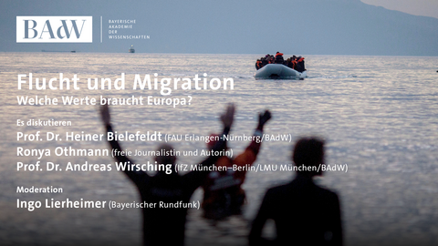 Geflüchtete auf dem Meer mit Titeln zur Veranstaltung